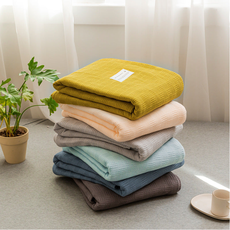 Lightweight Cotton Waffle-Weave Breathable Bed Blanket Throw