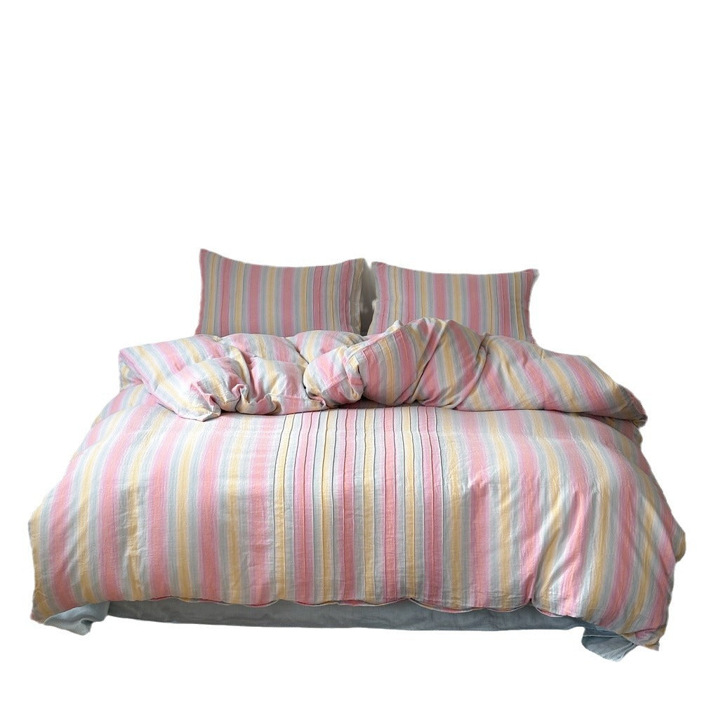 Pastel Striped Washed Cotton-Linen Duvet Cover Set with Matching Pillow Shams