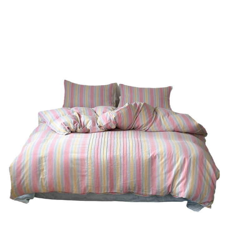 Pastel Striped Washed Cotton-Linen Duvet Cover Set with Matching Pillow Shams