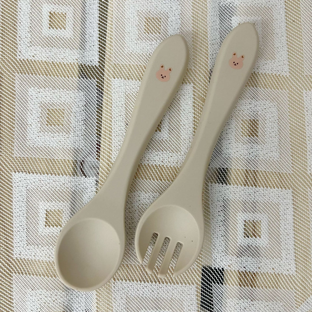 Silicone Baby Feeding Spoon and Fork Set with Soft-Tip Ergonomic Handles