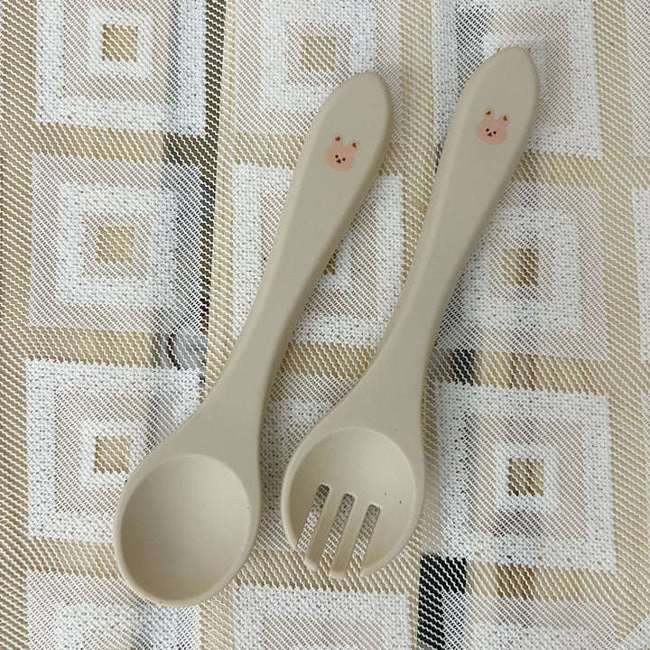 Silicone Baby Feeding Spoon and Fork Set with Soft-Tip Ergonomic Handles
