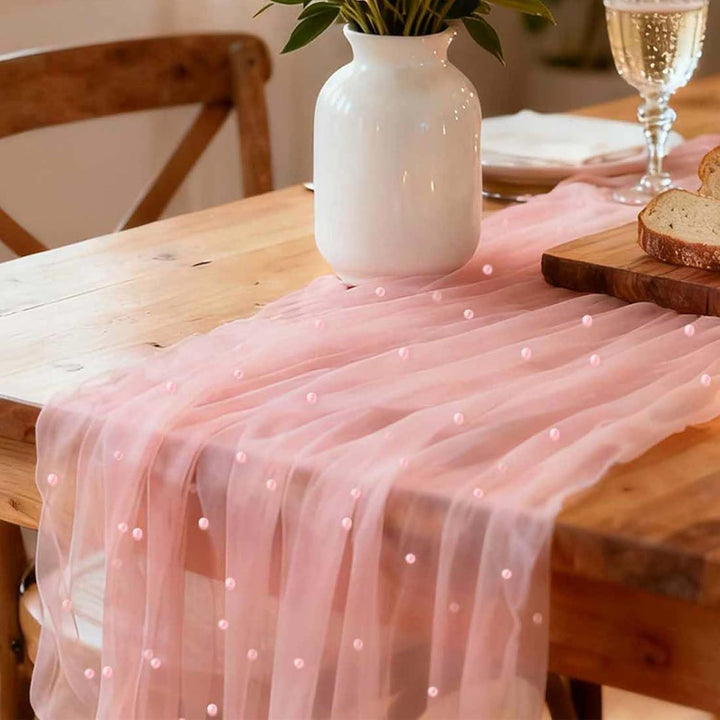 Elegant Table Runner with Pearl Detailing Stornfield