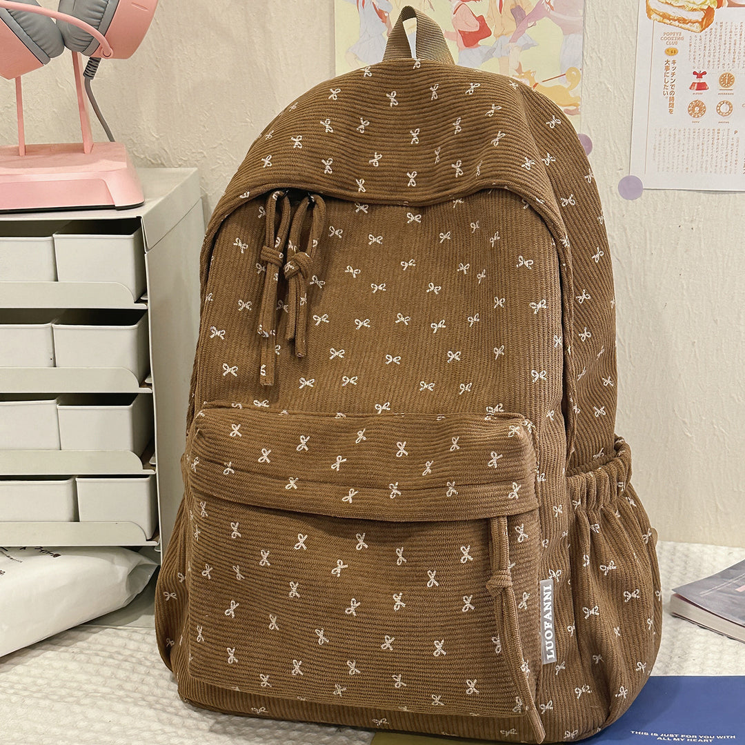 Cute Bow-Embellished Corduroy Backpack Stornfield