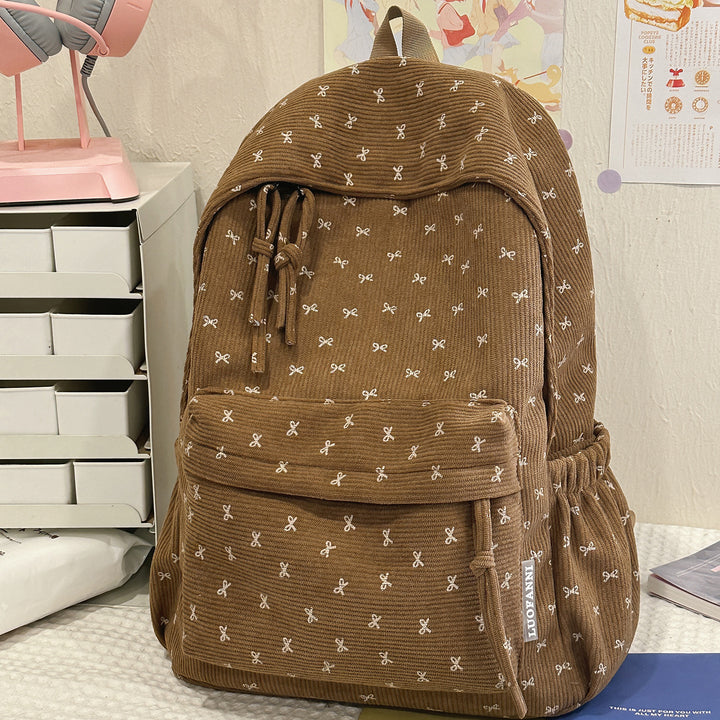Cute Bow-Embellished Corduroy Backpack Stornfield