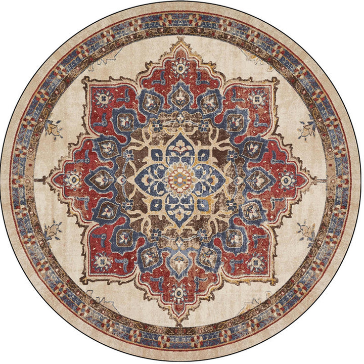 Round Vintage Floral Area Rug