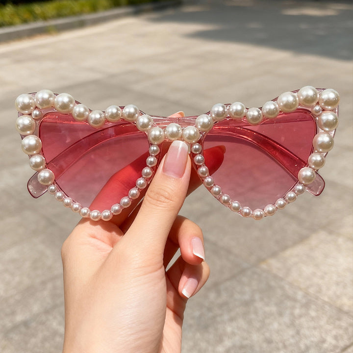Decorative Pearl-Embellished Cat-Eye Sunglasses Stornfield