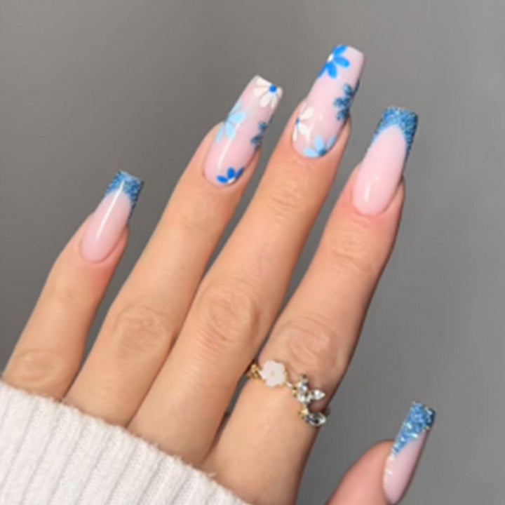 Decorative Floral Press-On Nail Art Set with 3D Flower Accents Stornfield
