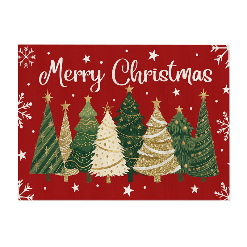 Festive Merry Christmas Pine Forest Cotton-Linen Wall Tapestry with Star and Snowflake Motif