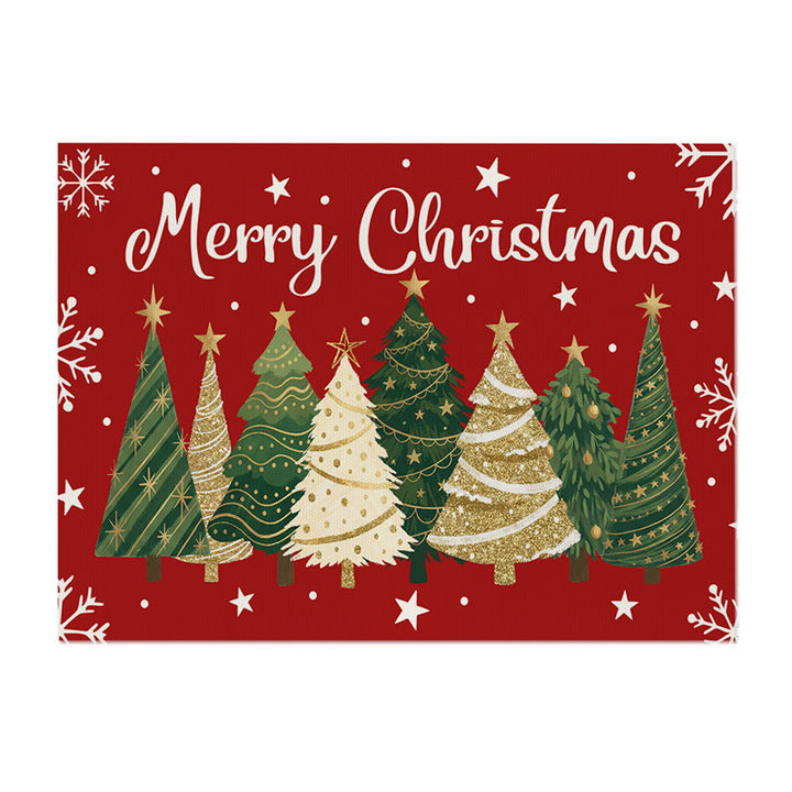 Festive Merry Christmas Pine Forest Cotton-Linen Wall Tapestry with Star and Snowflake Motif