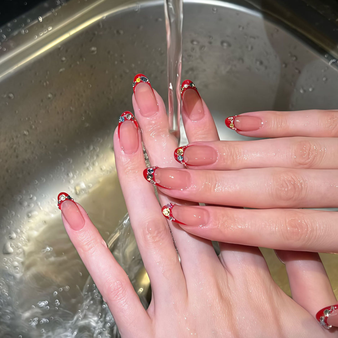 Elegant Decorative Press-On Nail Set with Gemstone Accents Stornfield