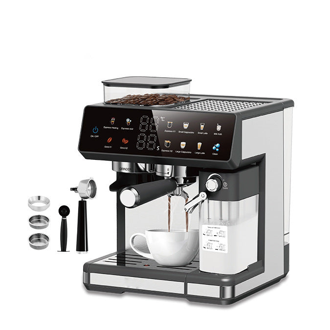 Espresso machine with integrated grinder, automatic temperature control and programmable coffee strengths Stornfield