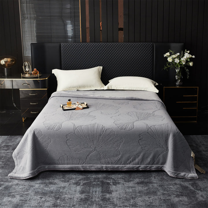 Embossed Plush Microfiber Throw Blanket with Oversized Floral Jacquard