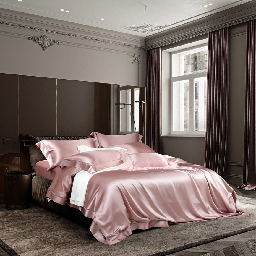 Luxury Mulberry-Silk-Feel Satin Bedding Ensemble