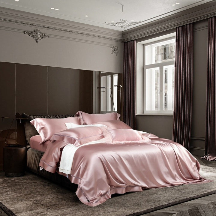 Luxury Mulberry-Silk-Feel Satin Bedding Ensemble