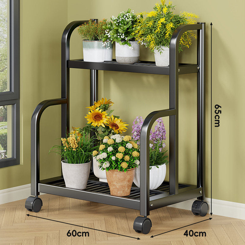 Three-Tier Rolling Metal Plant Display Shelf
