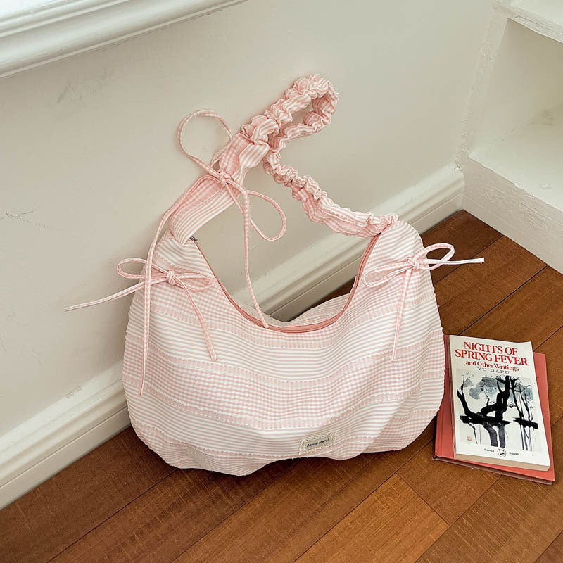 Ruffled Striped Shoulder Bag