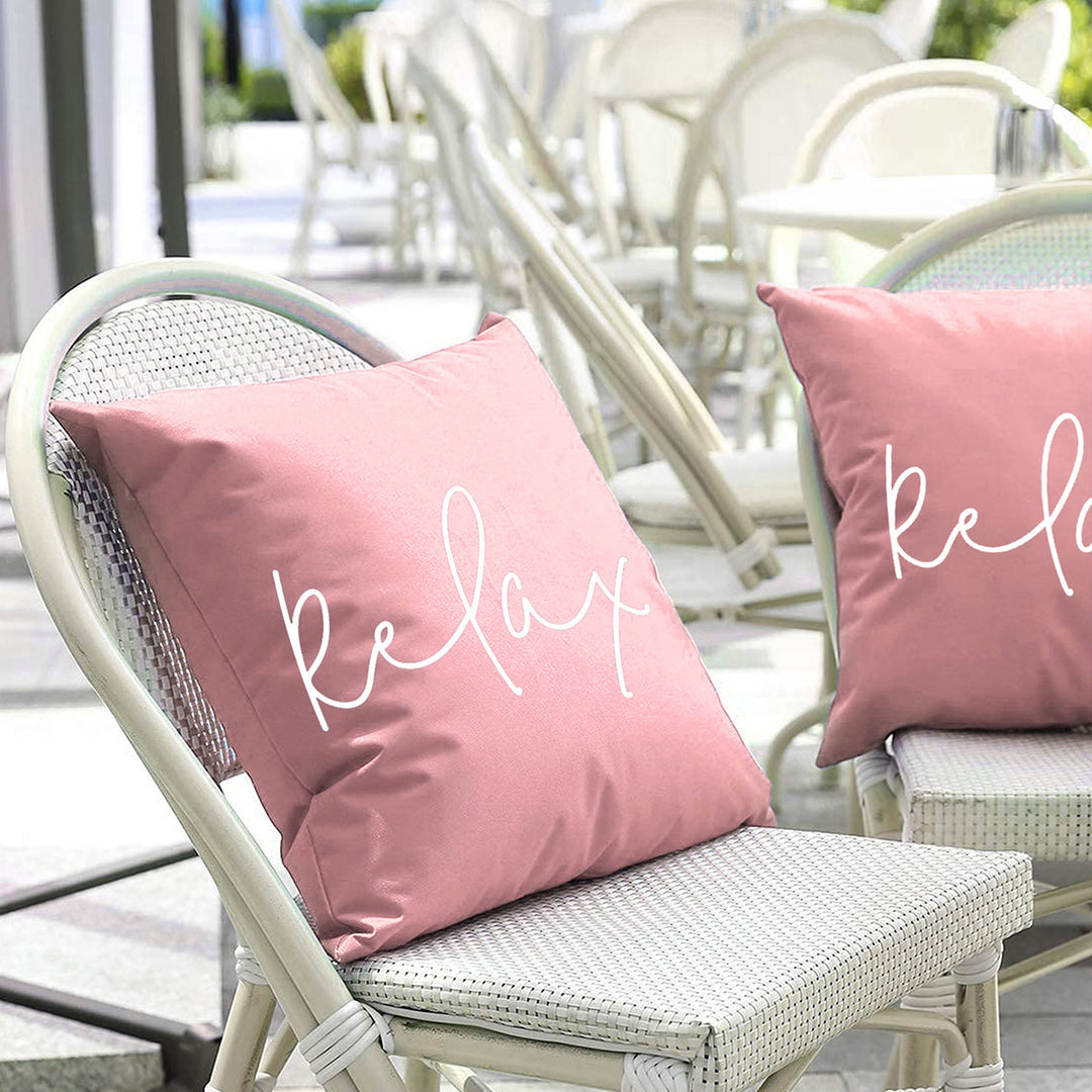 Square Script 'Relax' Outdoor-Ready Throw Pillow Cover with Hidden Zipper