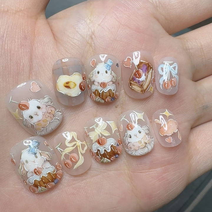 Whimsical Animal-Themed Press-On Nail Art Set 1790745682