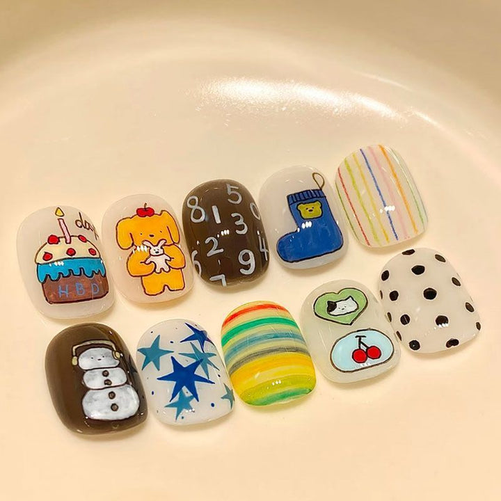 Artistic Coffee-Inspired Press-On Nail Art Set Stornfield