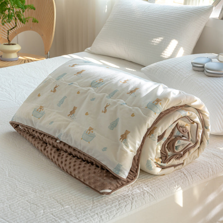 Reversible Cotton-Blend Quilted Floral Duvet-Style Throw with Plush Minky Backing