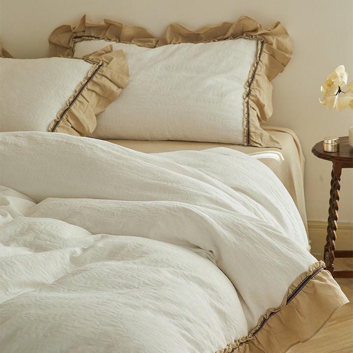 Ruffled Linen-Blend Duvet Cover Set with Frilled Edge and Euro Shams