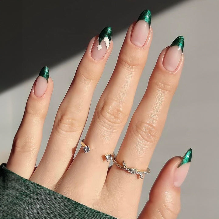 Elegant artificial nail set with bright green French tips Stornfield