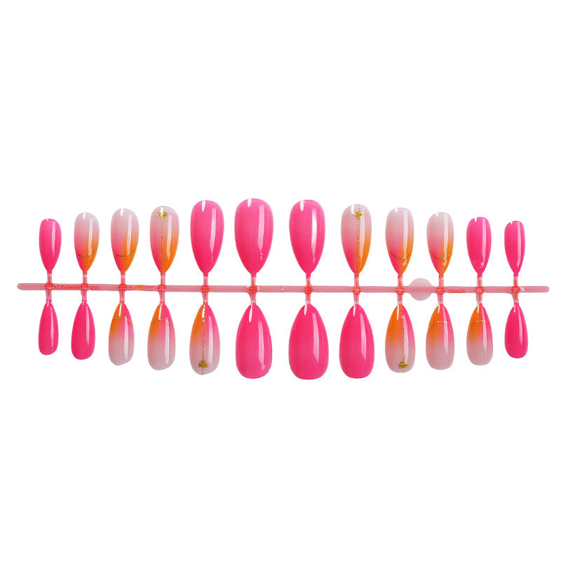 Press-On Nail Set with Vibrant Gradient Design and Golden Accents Stornfield