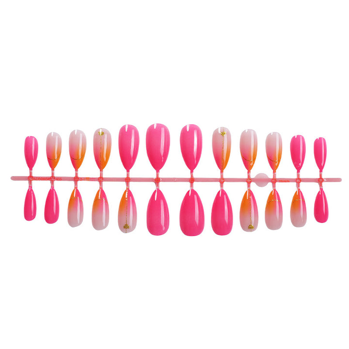 Press-On Nail Set with Vibrant Gradient Design and Golden Accents Stornfield