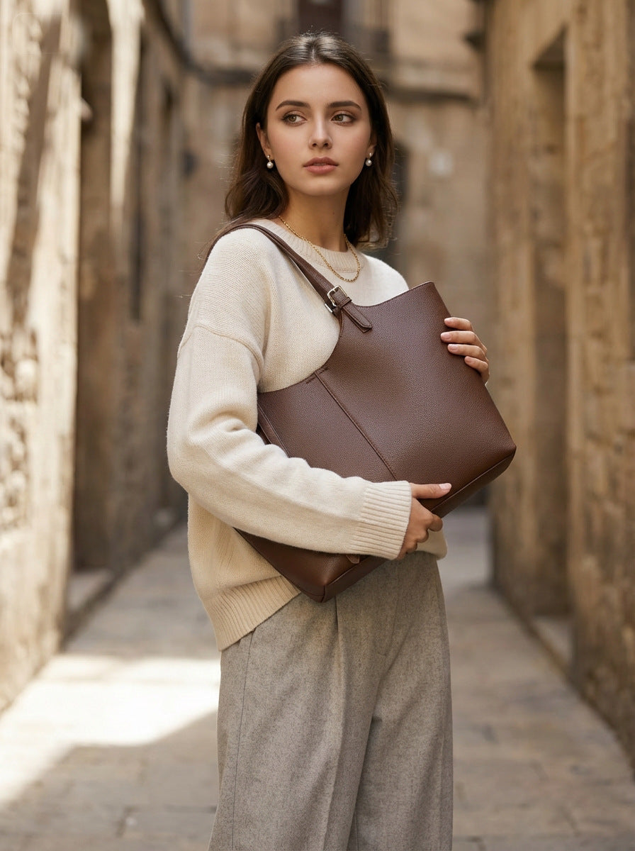 Structured Pebbled Leather Shoulder Tote