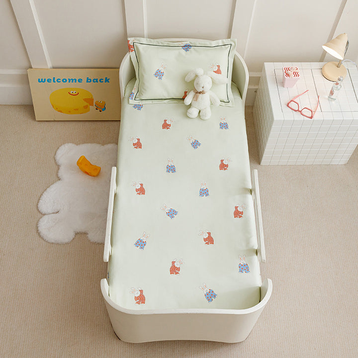 Toddler Breathable Cotton Percale Bunny Print Bed Linen Set