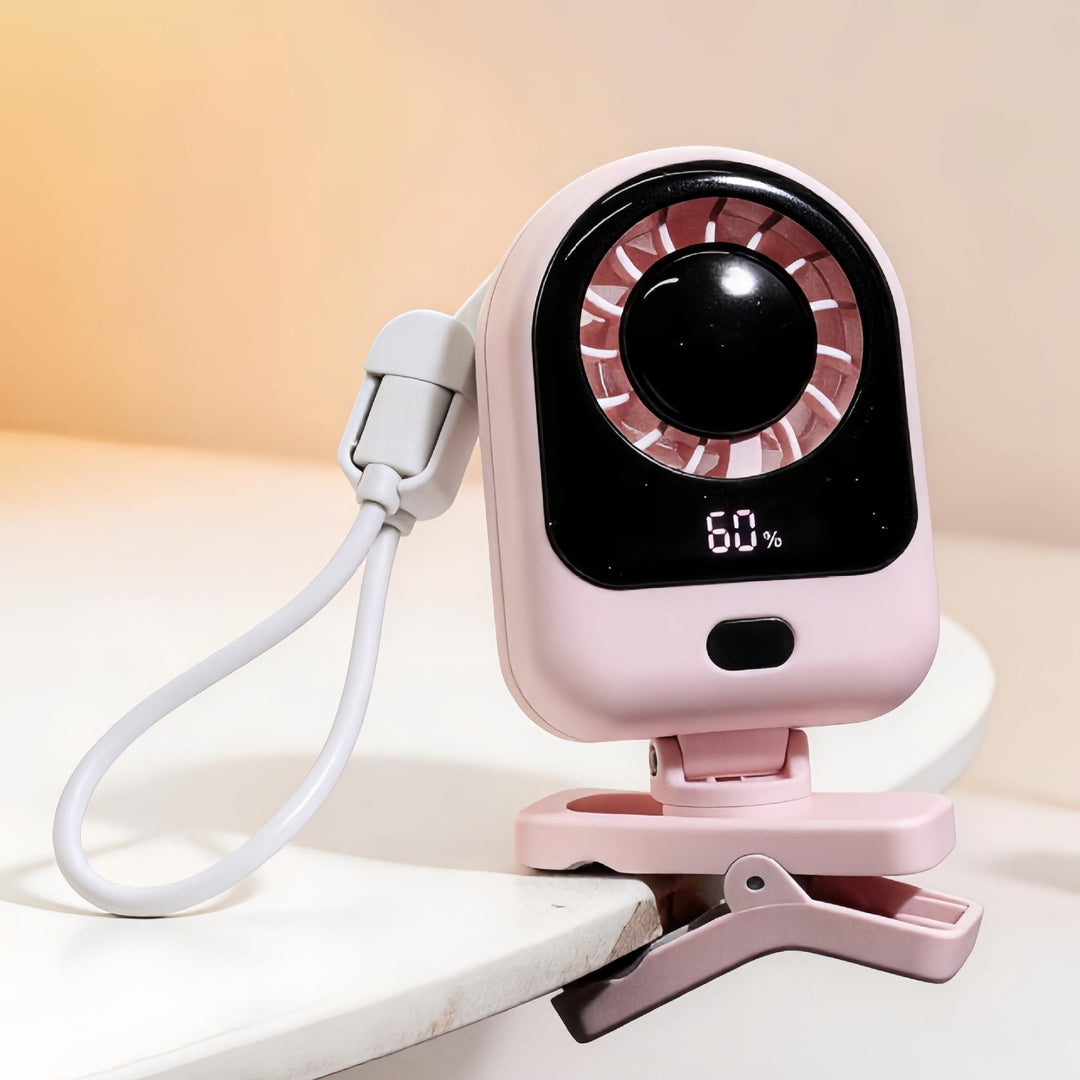 Women's Portable Mini Fan with Digital Display and Flexible Mount Stornfield