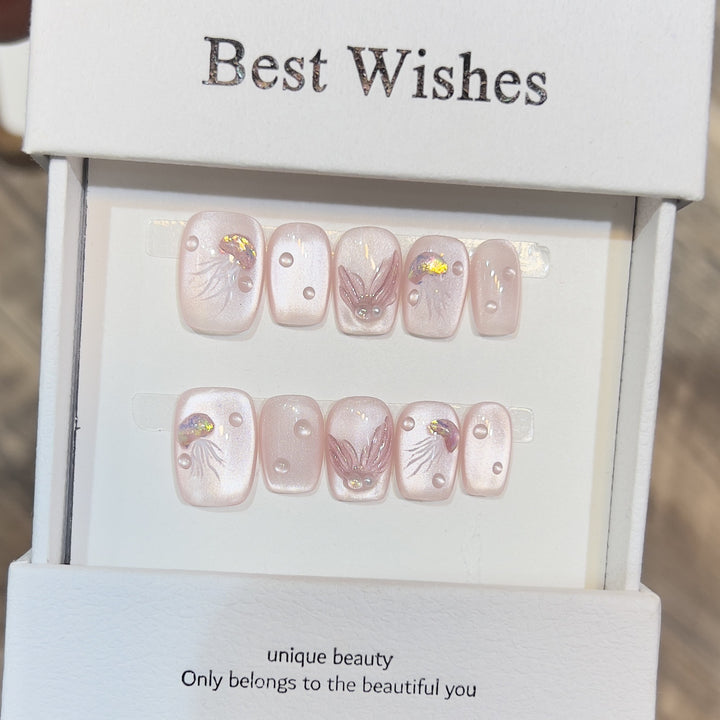 Elegant Press-On Nail Art Set with 3D Flourish Design Stornfield