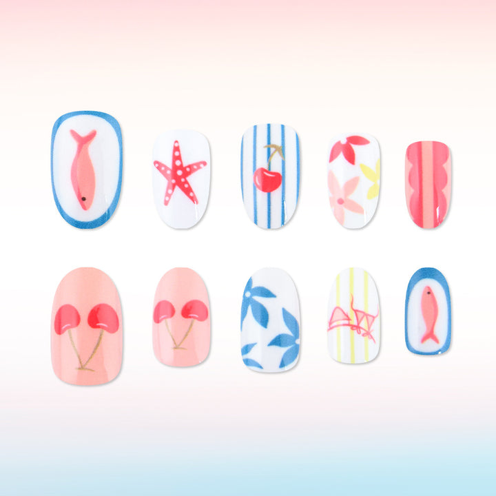 Artistic Summer-Themed Press-On Nail Art Stornfield