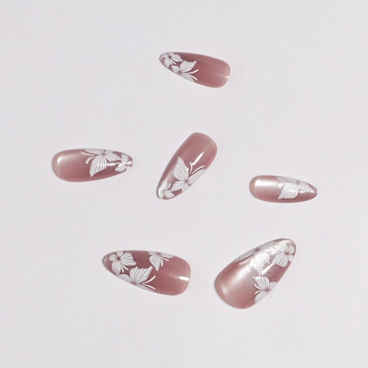 Premium Artistic Press-On Nails Set with Floral Accents Stornfield