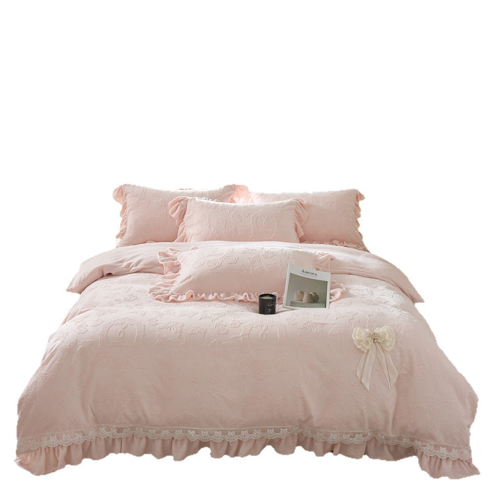 Embroidered Butterfly Pattern Bedspread Set