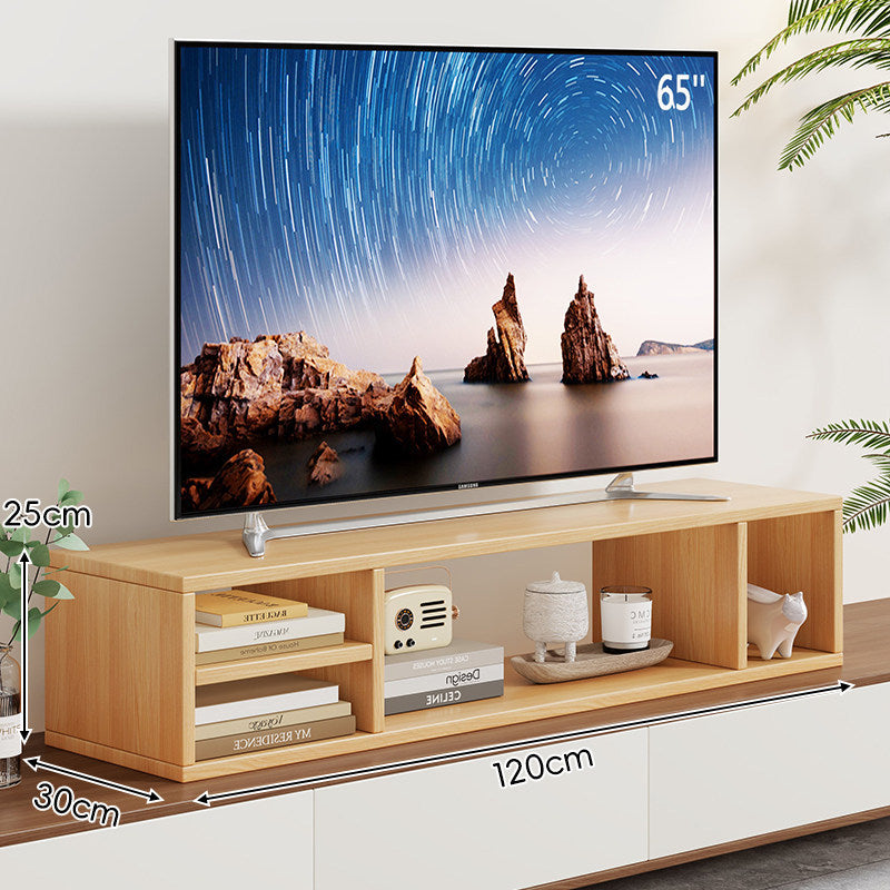 Low-Profile TV Stand Riser with Dual Open Storage Compartments