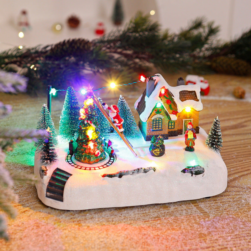 Shopping center Christmas village with luminous figures Stornfield