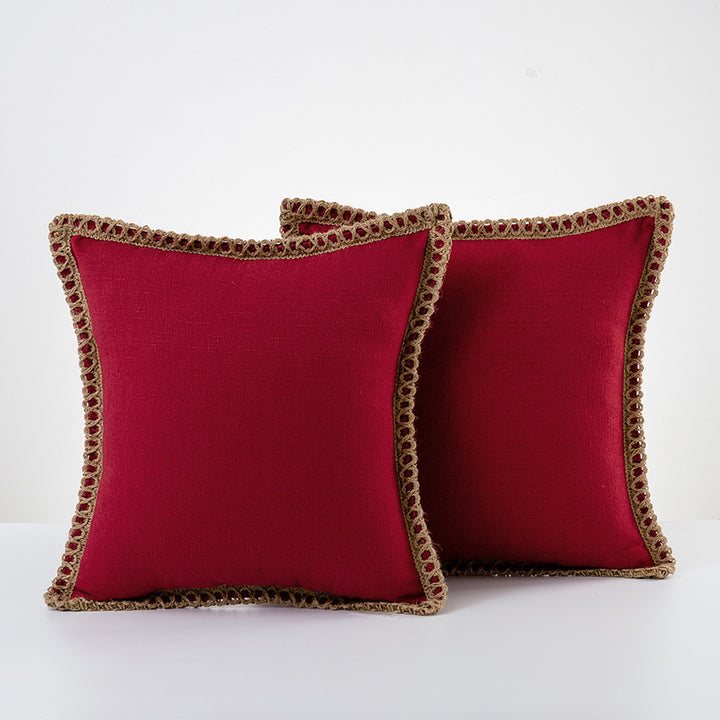Decorative Linen Throw Pillow Pair with Braided Fringe Trim