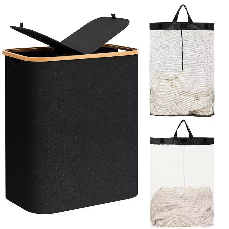 Robust laundry container with practical lid and inner pocket Stornfield