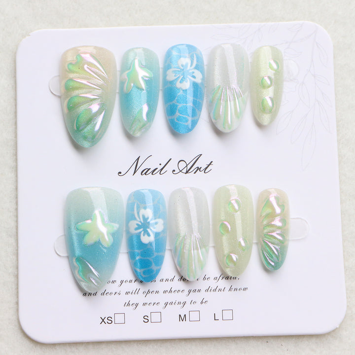 Artistic Ocean-Inspired Press-On Nail Art Set Stornfield