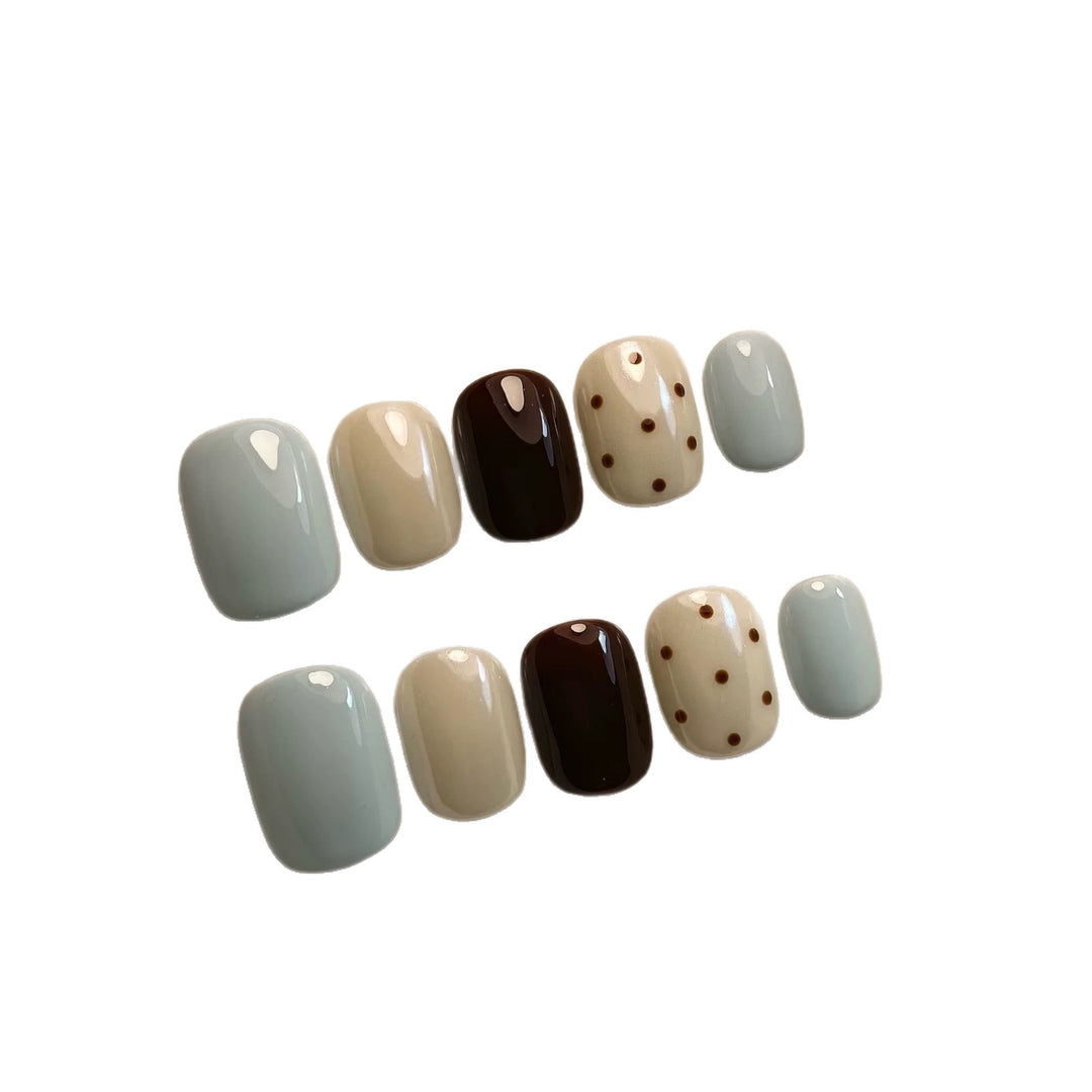 Decorative Press-On Nail Art Set with Unique Dot and Glossy Finish