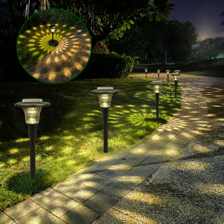Solar LED Projecting Pathway Stake Lights With Color-Changing Crystal Lens And Dusk-To-Dawn Sensor Stornfield