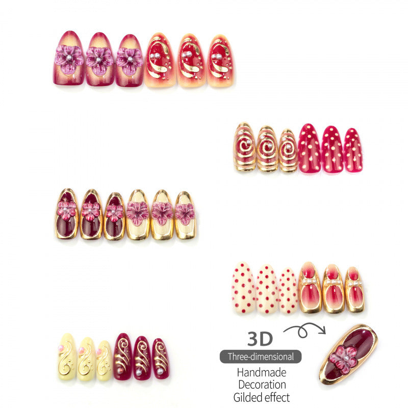 Artistic Floral and Gold Detail Press-On Nail Set