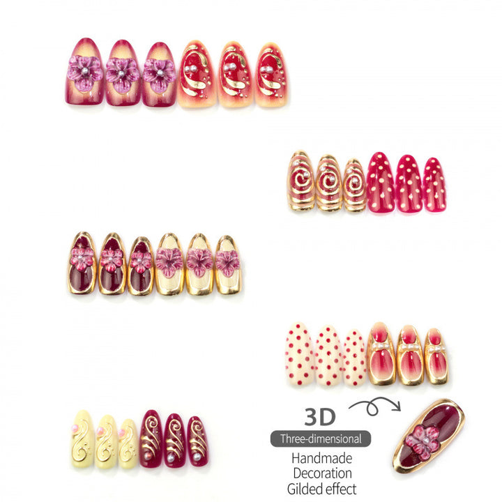 Artistic Floral and Gold Detail Press-On Nail Set