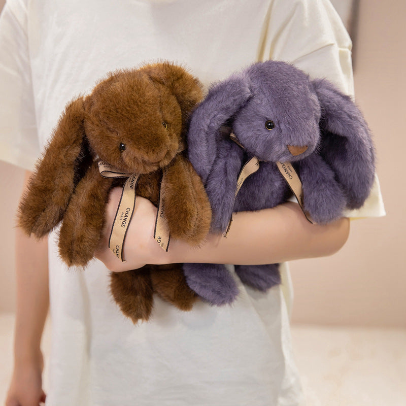 Squat Plush Bunny Cuddle Doll with Long Dropped Ears, Weighted Base & Grosgrain Ribbon Stornfield