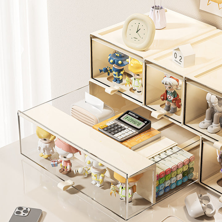 Compact stackable drawer storage box with transparent window