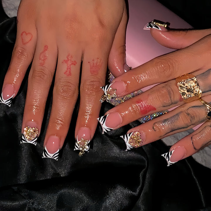 Decorative Rhinestone and Zebra Pattern Press-On Nails Stornfield