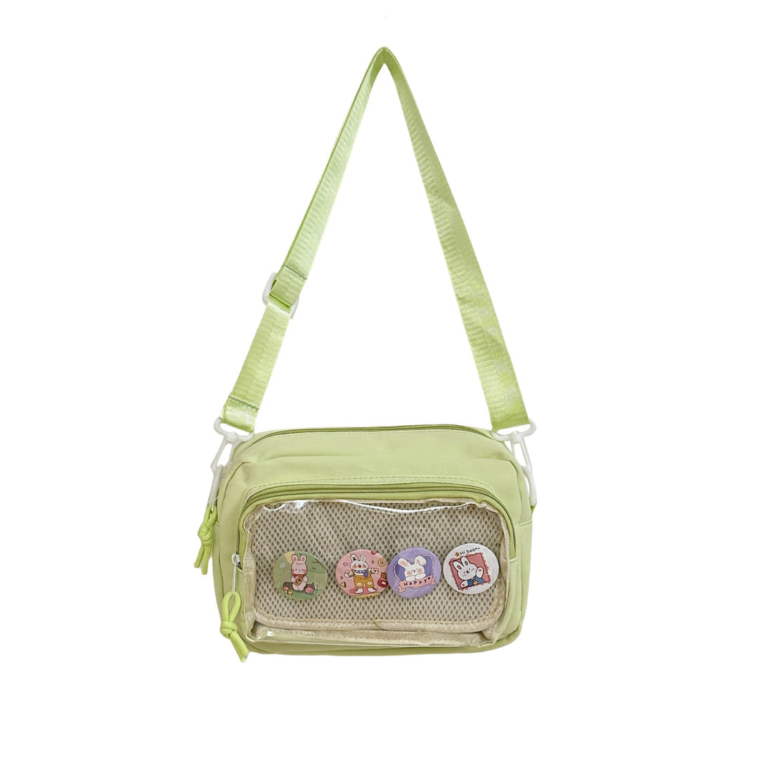 Shoulder bag with transparent viewing pocket and playful graphic design Stornfield