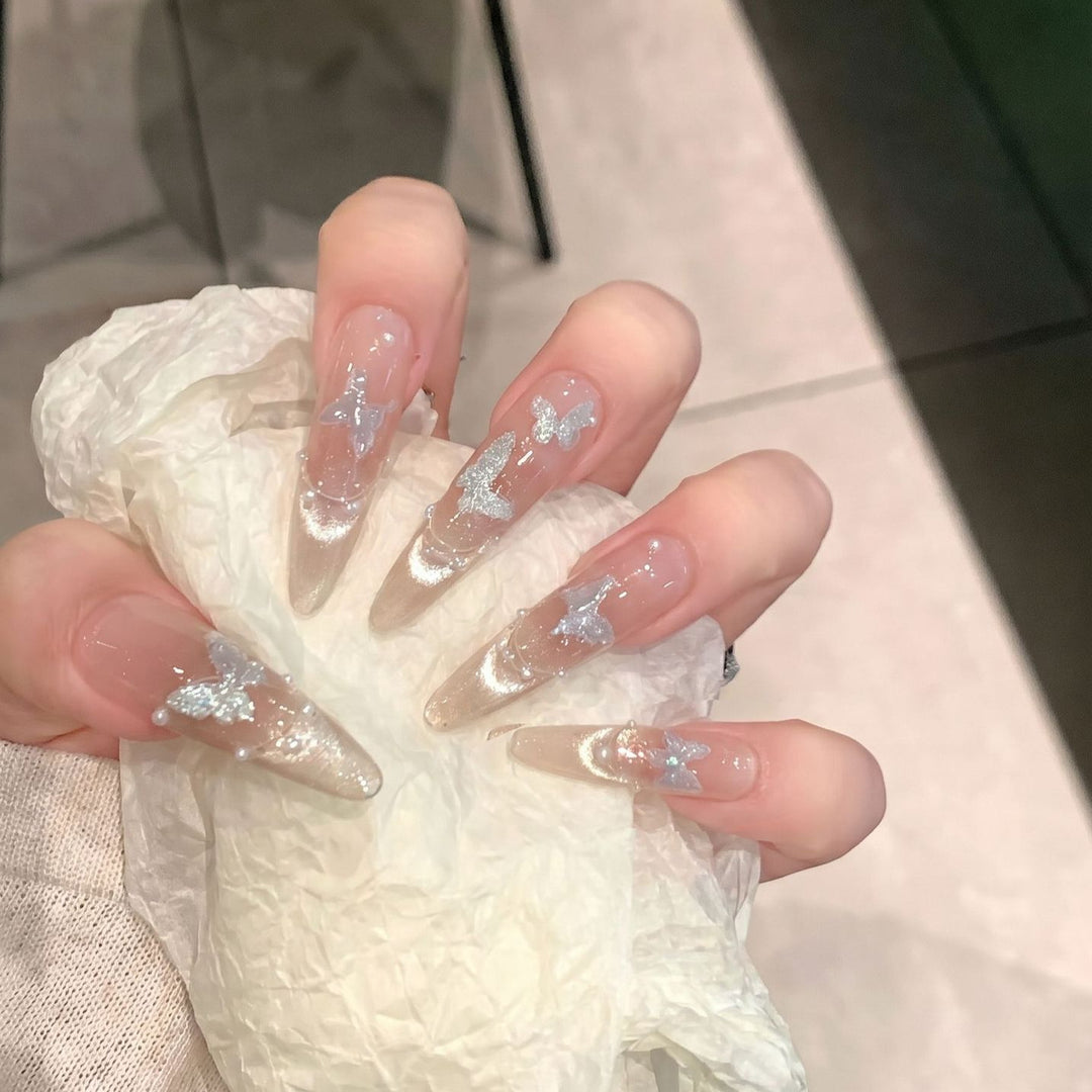Artistic Stiletto Press-On Nail Set with Butterfly Design Stornfield