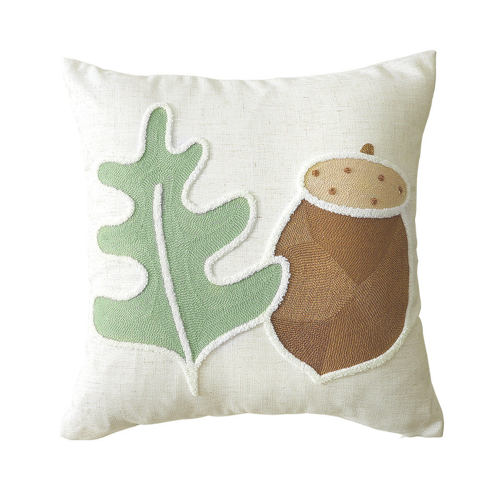 Square bouclé decorative cushion with tufted flower appliqué